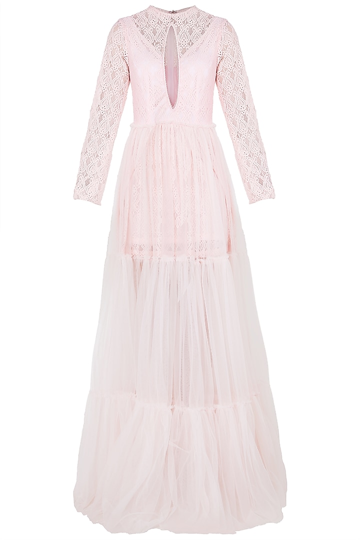 Pink sheer maxi dress by KHWAAB