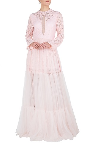 Pink sheer maxi dress by KHWAAB