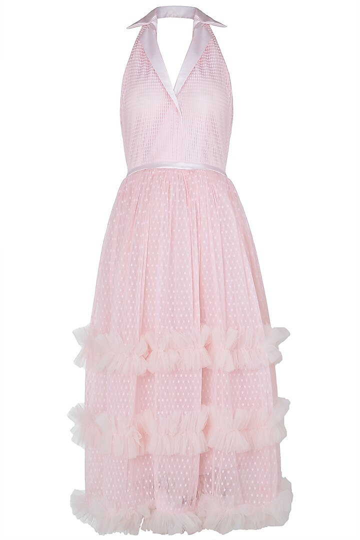 Pink sleeveless tulle dress by KHWAAB