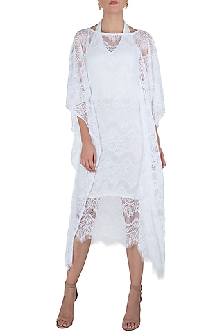 White kaftan dress by KHWAAB