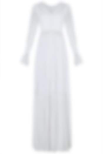 White front slit maxi dress by KHWAAB