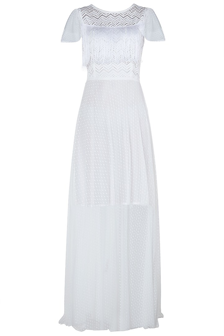 White lace sheer gown by KHWAAB