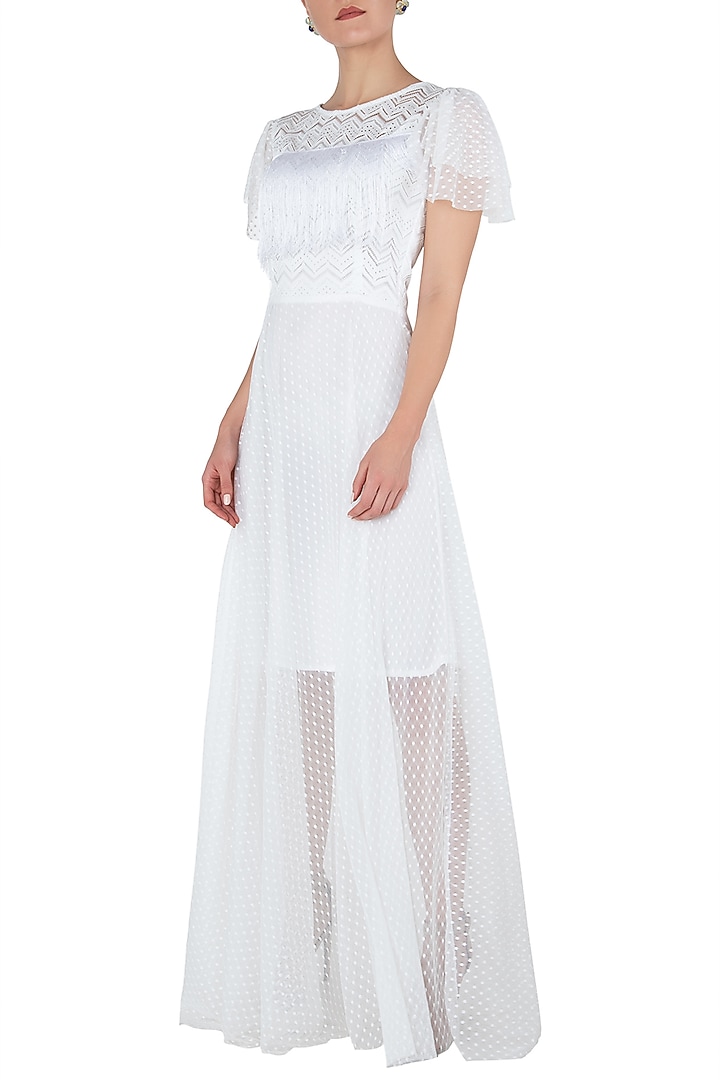 White lace sheer gown available only at Pernia's Pop Up Shop.