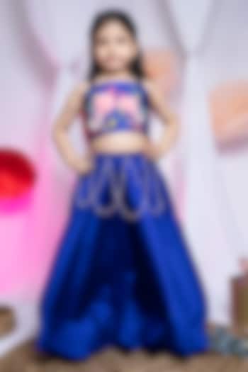 Blue Taffeta Hand Embroidered Balloon Lehenga Set For Girls by Label Kiaa at Pernia's Pop Up Shop
