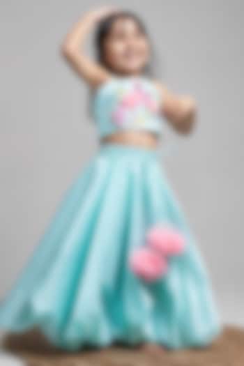 Sea Green Taffeta Hand Embroidered Balloon Lehenga Set For Girls by Label Kiaa at Pernia's Pop Up Shop