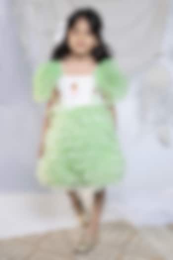Light Green Scuba & Net Frilled Dress For Girls by Label Kiaa at Pernia's Pop Up Shop
