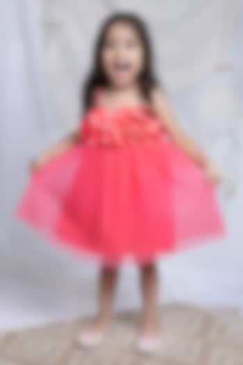 Pink Net Floral Work Pleated Dress by Label Kiaa at Pernia's Pop Up Shop