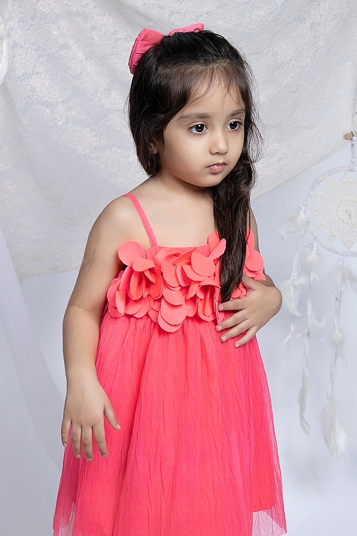 Pink Net Floral Work Pleated Dress by Label Kiaa at Pernia's Pop Up Shop