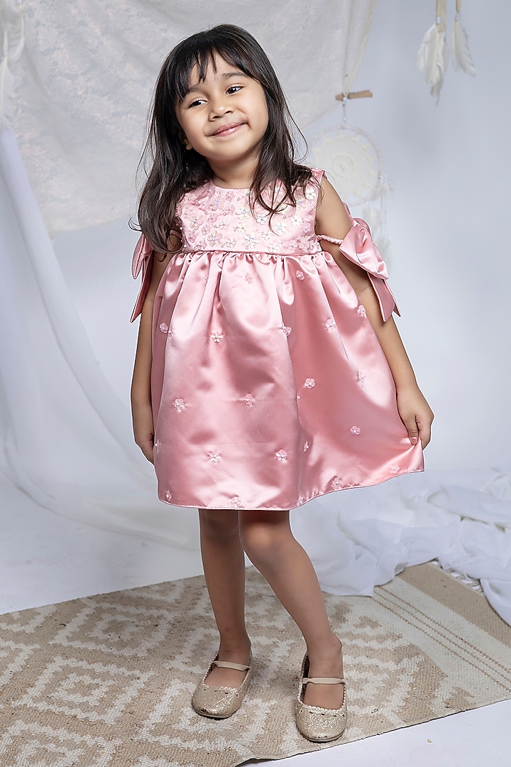 Light Peach Satin Dress For Girls by Label Kiaa at Pernia's Pop Up Shop