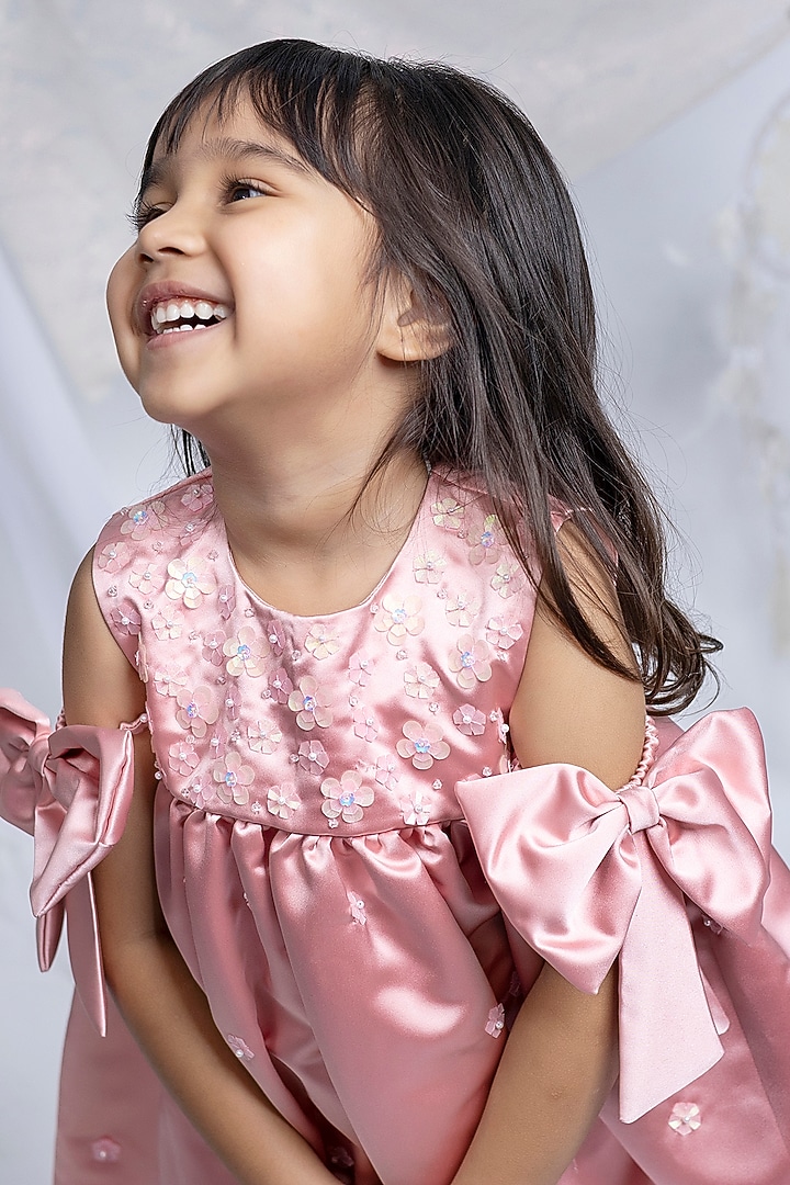 Light Peach Satin Dress For Girls by Label Kiaa at Pernia's Pop Up Shop