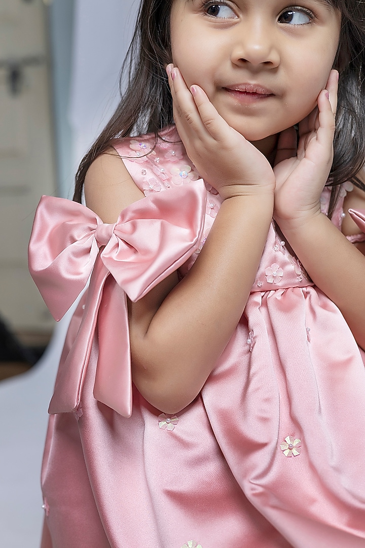 Light Peach Satin Dress For Girls by Label Kiaa at Pernia's Pop Up Shop