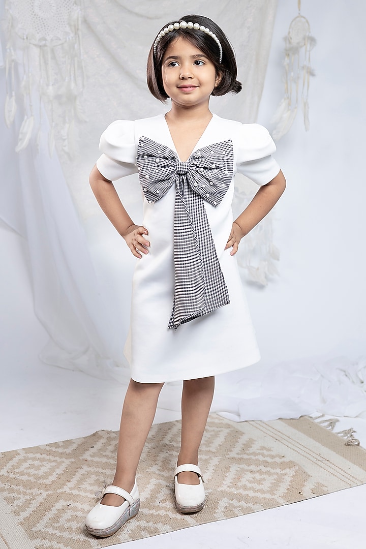 White Scuba Dress For Girls by Label Kiaa at Pernia's Pop Up Shop