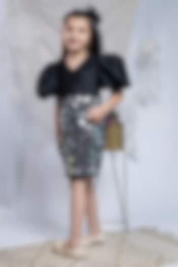 Black Taffeta & Velvet Dress For Girls by Label Kiaa at Pernia's Pop Up Shop