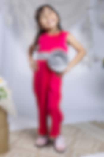 Pink Scuba Floral Work Jumpsuit For Girls by Label Kiaa at Pernia's Pop Up Shop