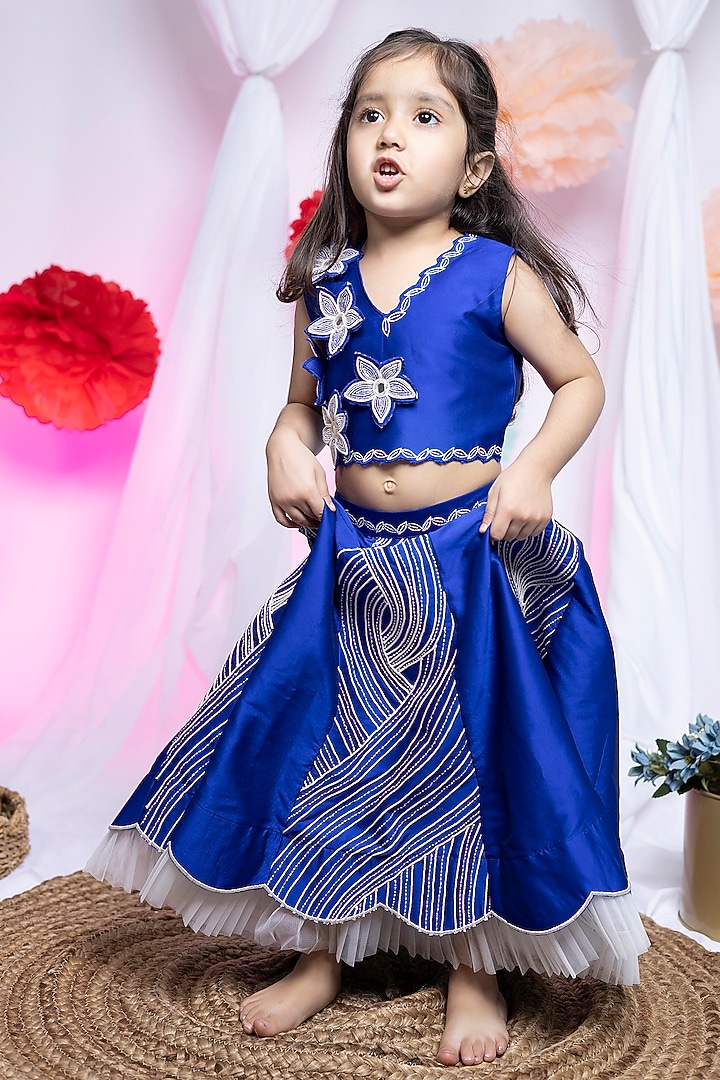 Blue Taffeta Dori Work Lehenga Set For Girls by Label Kiaa at Pernia's Pop Up Shop