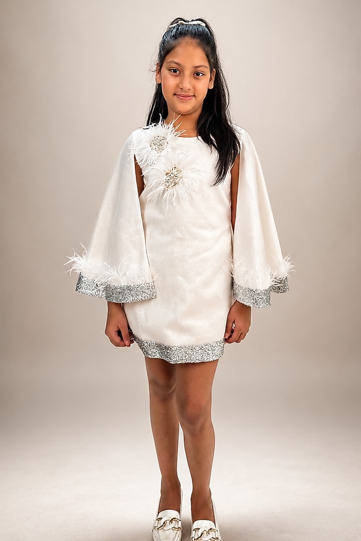 White Dress Glittery Fabric Dress For Girls by Label Kiaa at Pernia's Pop Up Shop
