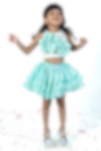 Sea Green Taffeta Tiered Skirt Set For Girls by Label Kiaa at Pernia's Pop Up Shop