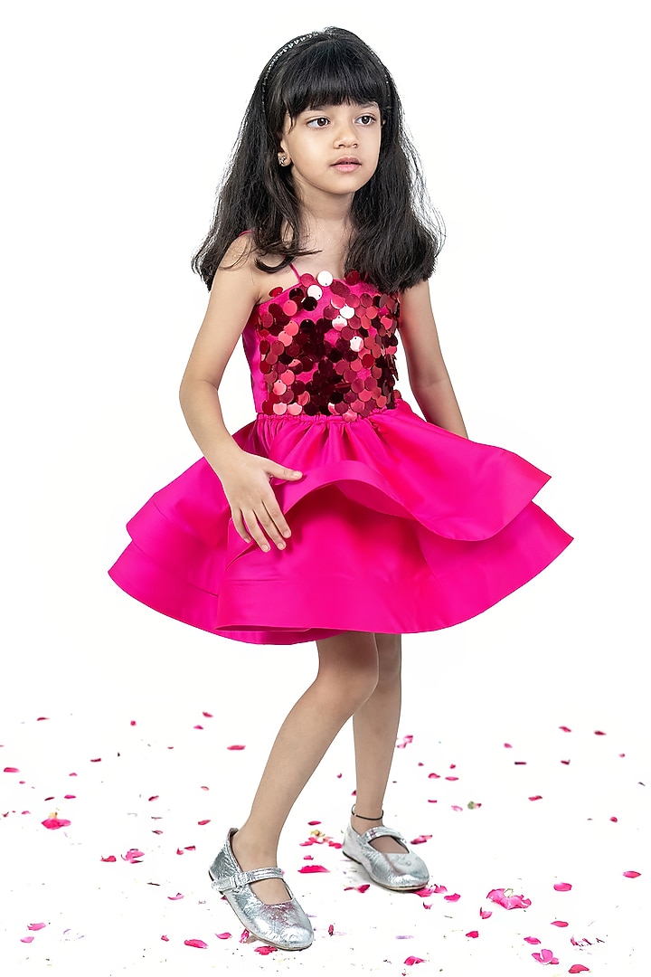 Hot Pink Taffeta Sequins Work Skirt Set by Label Kiaa at Pernia's Pop Up Shop
