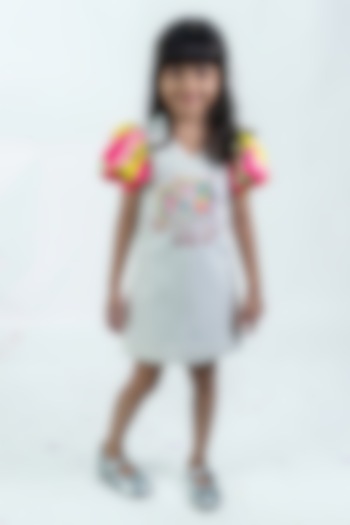 White Scuba Dress For Girls by Label Kiaa at Pernia's Pop Up Shop