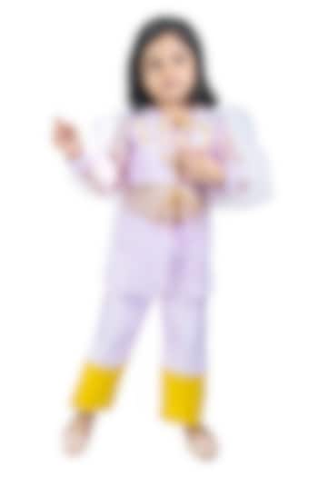 Lilac & Yellow Organza Floral Embroidered Jacket Set For Girls by Label Kiaa at Pernia's Pop Up Shop