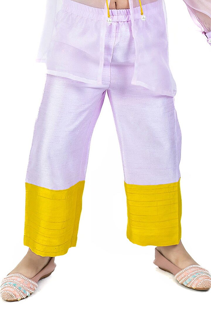 Lilac & Yellow Organza Floral Embroidered Jacket Set For Girls by Label Kiaa at Pernia's Pop Up Shop