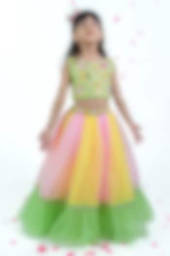 Multi-Colored Net & Lycra Lehenga Set For Girls by Label Kiaa at Pernia's Pop Up Shop