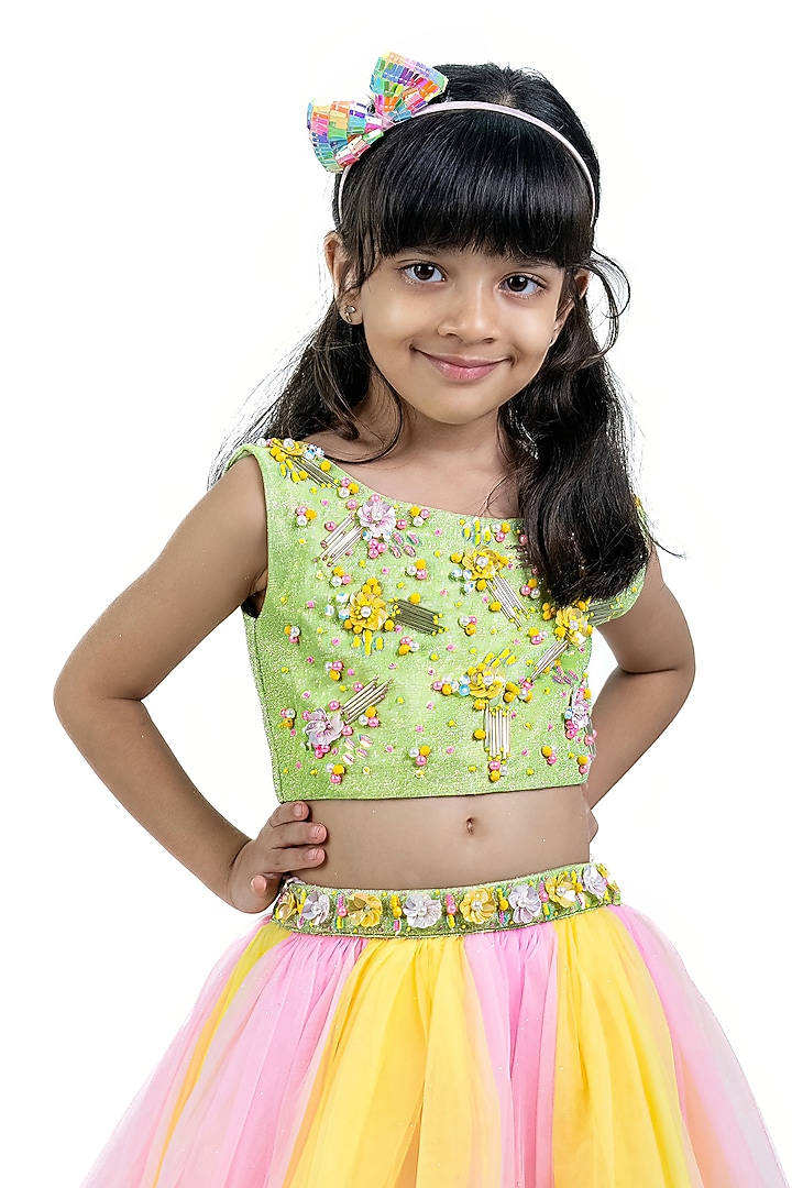 Multi-Colored Net & Lycra Lehenga Set For Girls by Label Kiaa at Pernia's Pop Up Shop