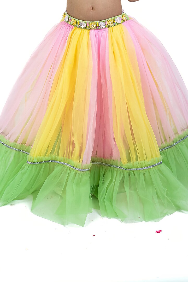 Multi-Colored Net & Lycra Lehenga Set For Girls by Label Kiaa at Pernia's Pop Up Shop