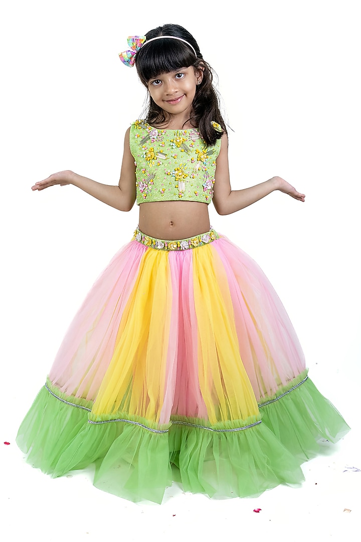 Multi-Colored Net & Lycra Lehenga Set For Girls by Label Kiaa at Pernia's Pop Up Shop
