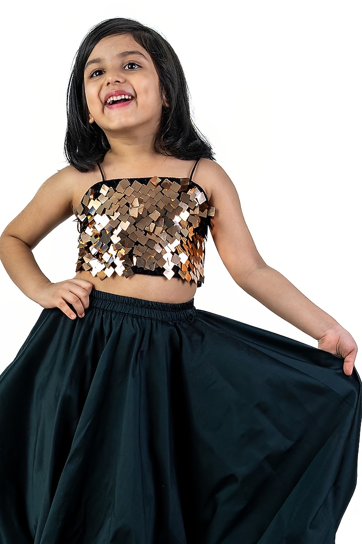 Black Taffeta Lehenga Set For Girls by Label Kiaa at Pernia's Pop Up Shop