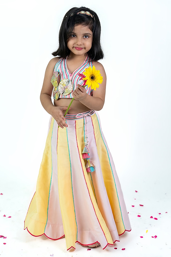 Multi-Colored Cotton Silk Lehenga Set For Girls by Label Kiaa at Pernia's Pop Up Shop