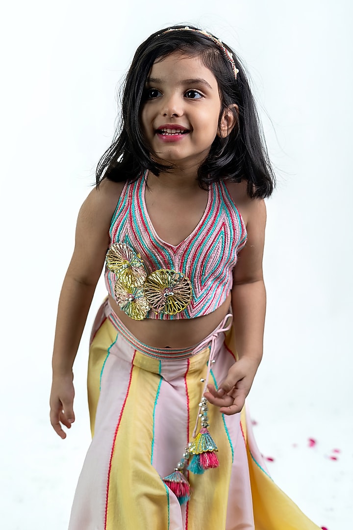 Multi-Colored Cotton Silk Lehenga Set For Girls by Label Kiaa at Pernia's Pop Up Shop
