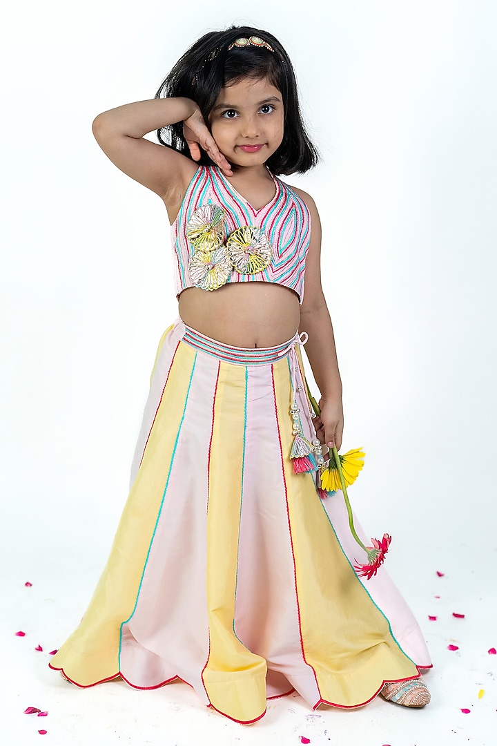 Multi-Colored Cotton Silk Lehenga Set For Girls by Label Kiaa at Pernia's Pop Up Shop