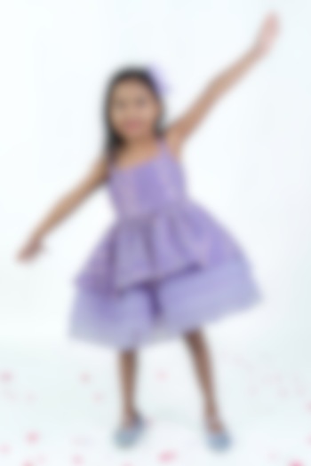 Lilac Net Sequin Work Dress For Girls by Label Kiaa at Pernia's Pop Up Shop