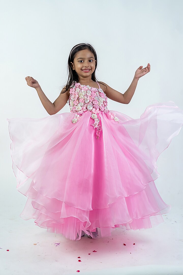Pink Organza Dress For Girls by Label Kiaa at Pernia's Pop Up Shop
