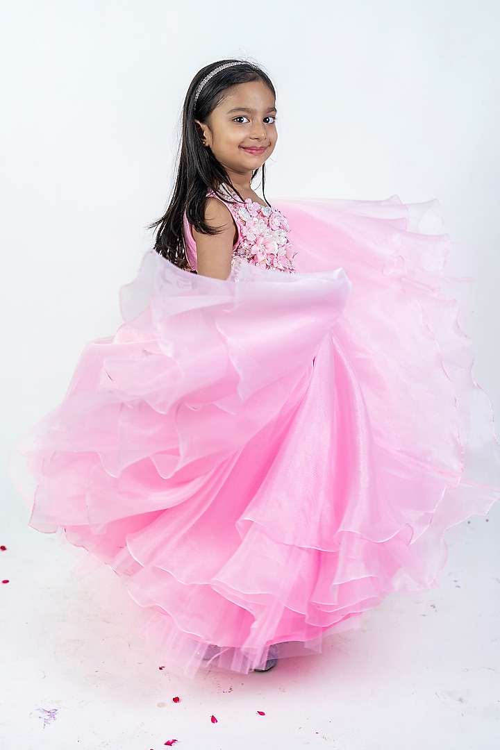 Pink Organza Dress For Girls by Label Kiaa at Pernia's Pop Up Shop