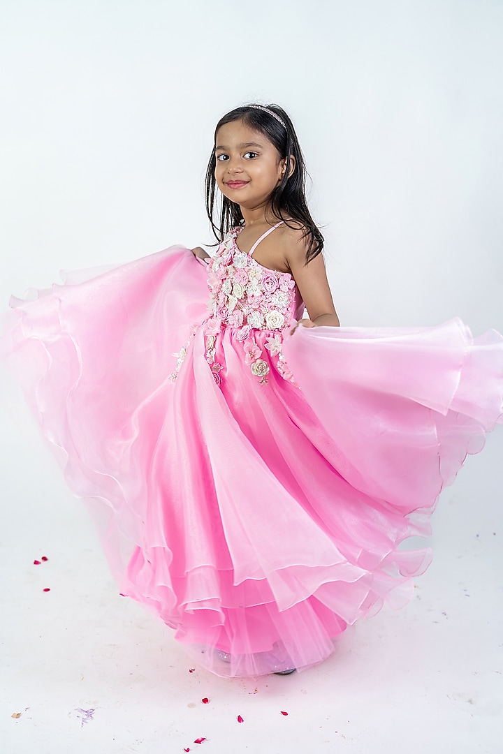 Pink Organza Dress For Girls by Label Kiaa at Pernia's Pop Up Shop