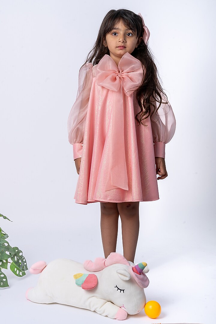Rose Peach Organza Dress For Girls by Label Kiaa at Pernia's Pop Up Shop