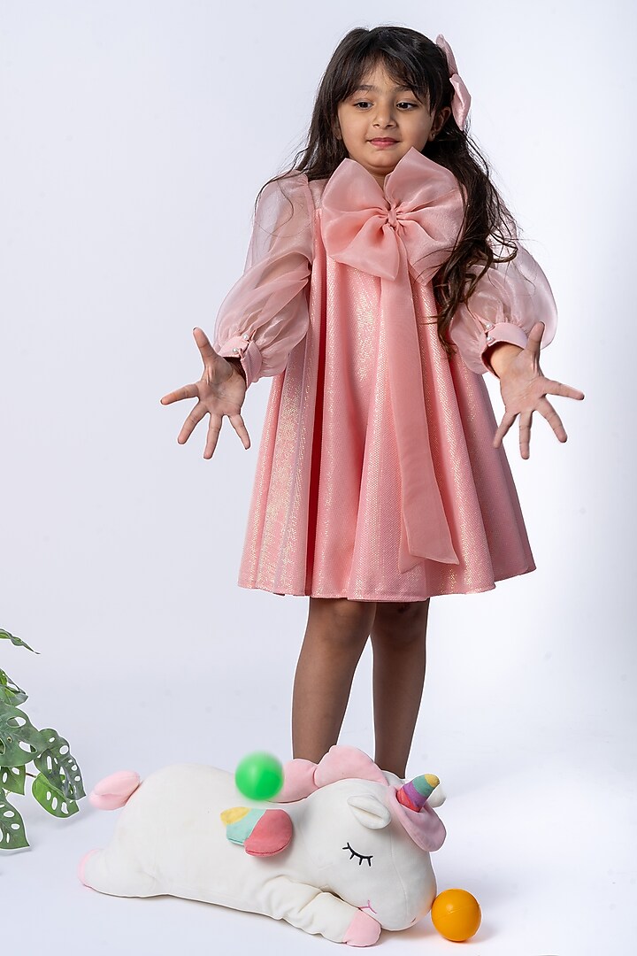 Rose Peach Organza Dress For Girls by Label Kiaa at Pernia's Pop Up Shop