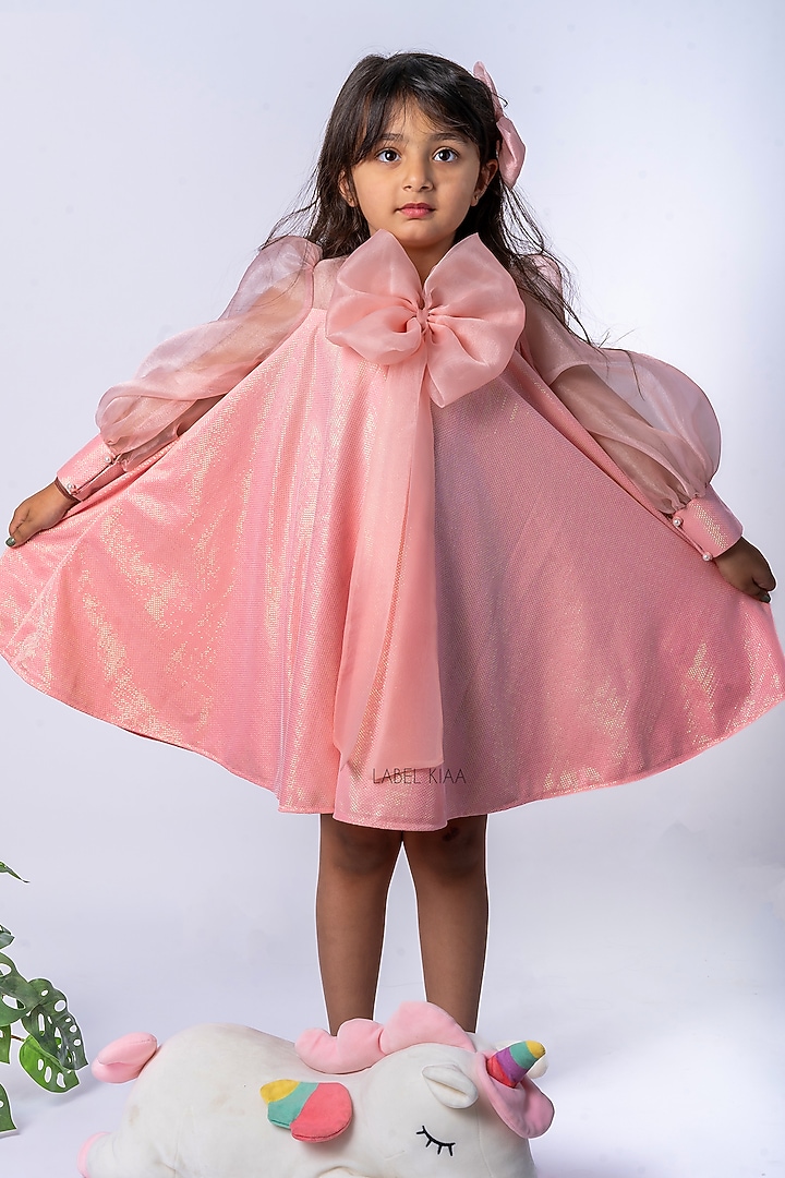 Rose Peach Organza Dress For Girls by Label Kiaa at Pernia's Pop Up Shop