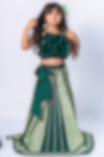Green Taffeta & Brocade Lehenga Set For Girls by Label Kiaa at Pernia's Pop Up Shop