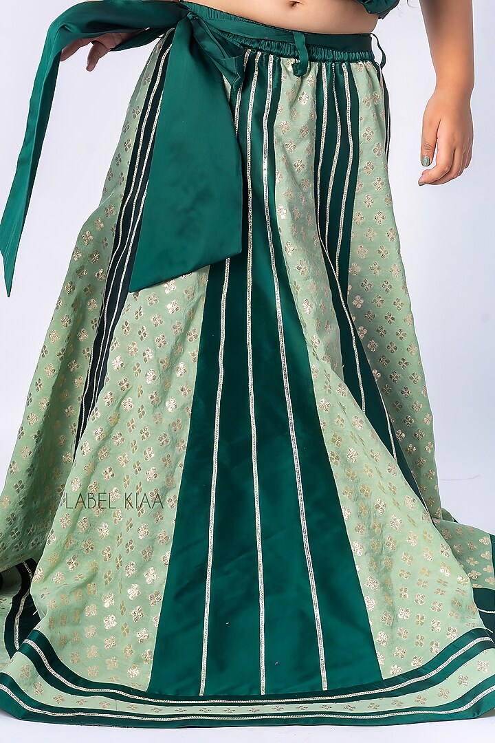 Green Taffeta & Brocade Lehenga Set For Girls by Label Kiaa at Pernia's Pop Up Shop