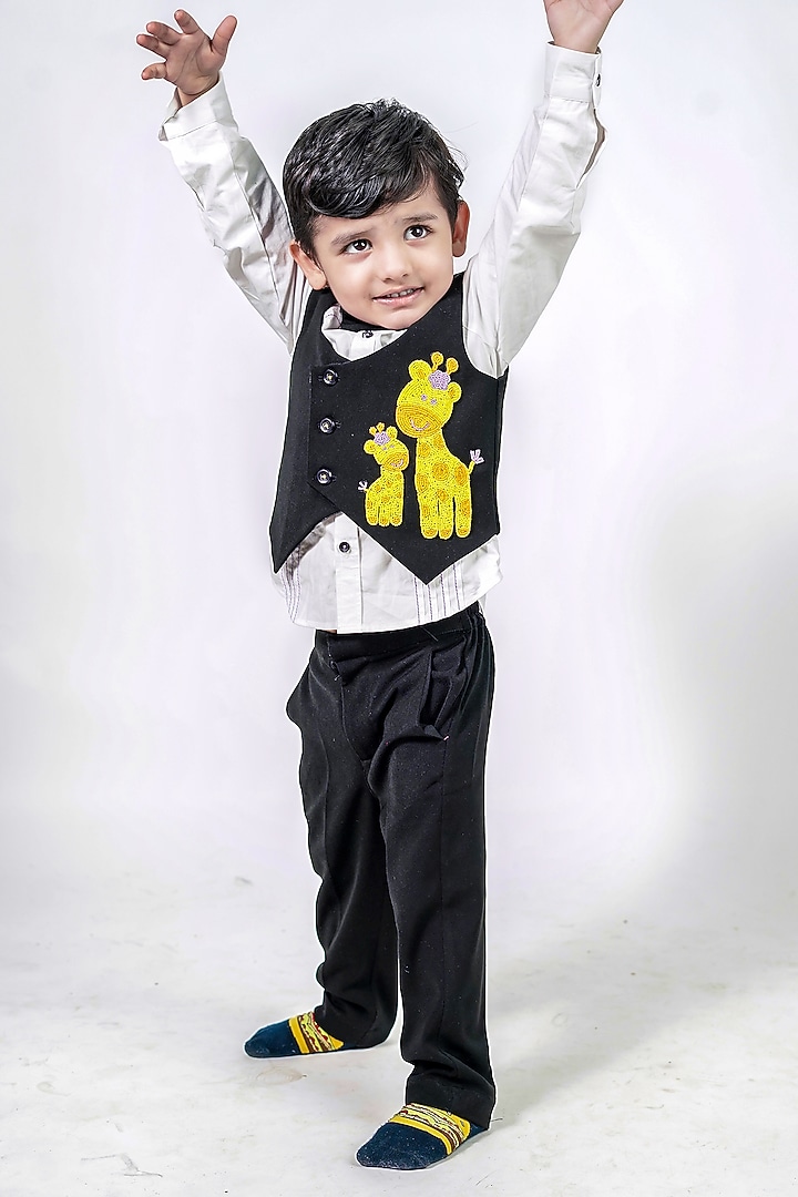 Black Volvo Waistcoat Set For Boys by Label Kiaa at Pernia's Pop Up Shop