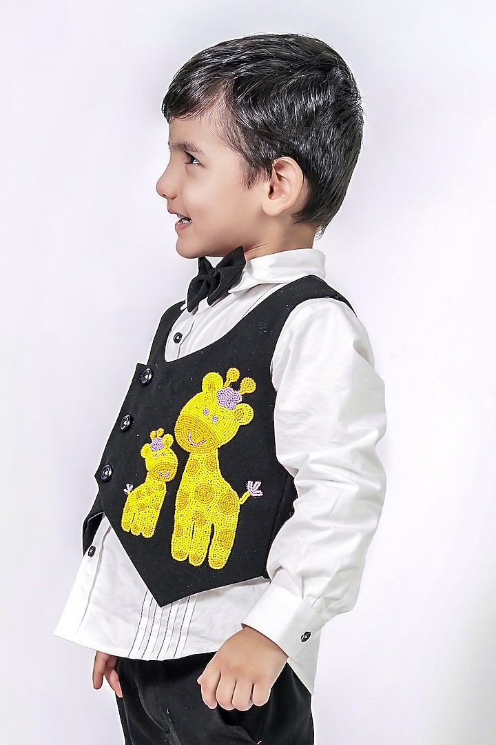 Black Volvo Waistcoat Set For Boys by Label Kiaa at Pernia's Pop Up Shop