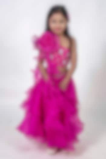 Pink Organza Floral Embroidered Lehenga Set For Girls by Label Kiaa at Pernia's Pop Up Shop
