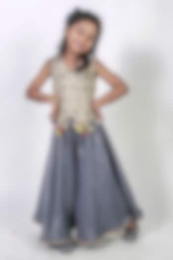 Grey Cotton Silk Palazzo Set For Girls by Label Kiaa at Pernia's Pop Up Shop