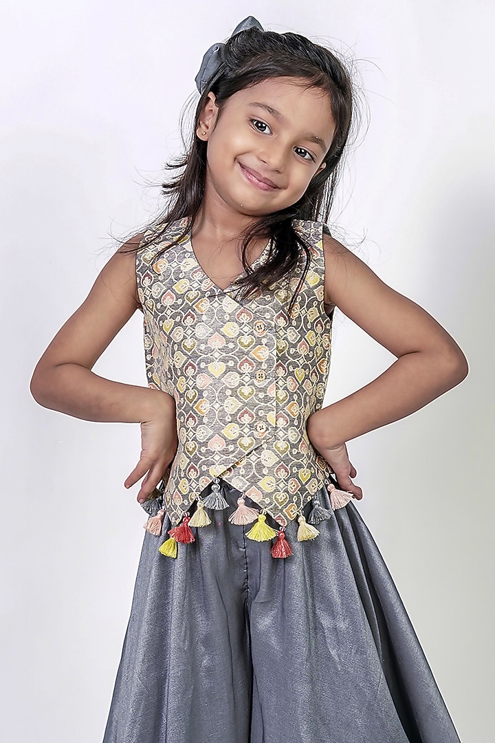 Grey Cotton Silk Palazzo Set For Girls by Label Kiaa at Pernia's Pop Up Shop