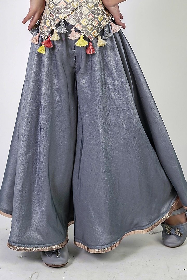 Grey Cotton Silk Palazzo Set For Girls by Label Kiaa at Pernia's Pop Up Shop