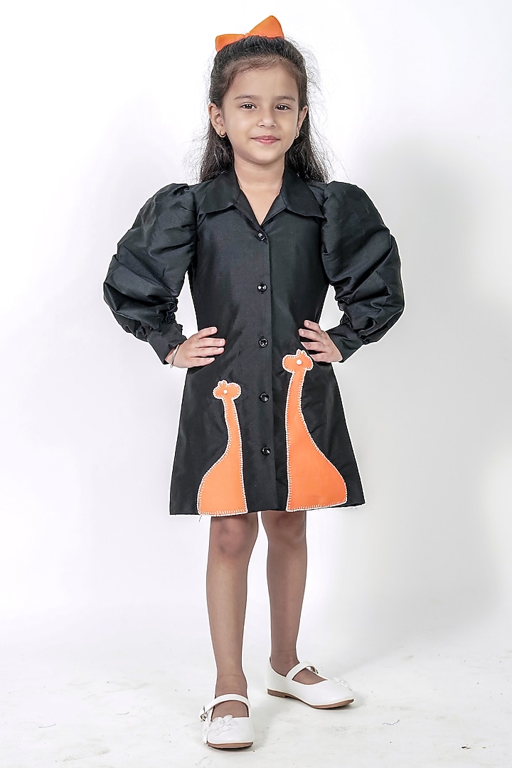 Black Taffeta Shirt Dress For Girls by Label Kiaa at Pernia's Pop Up Shop