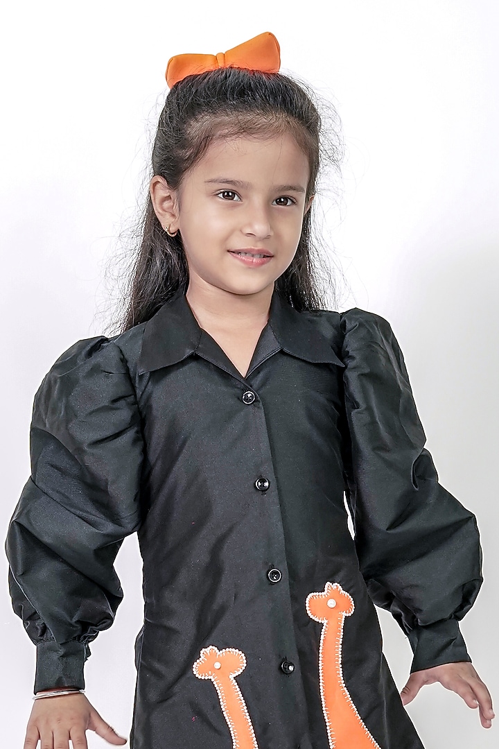 Black Taffeta Shirt Dress For Girls by Label Kiaa at Pernia's Pop Up Shop